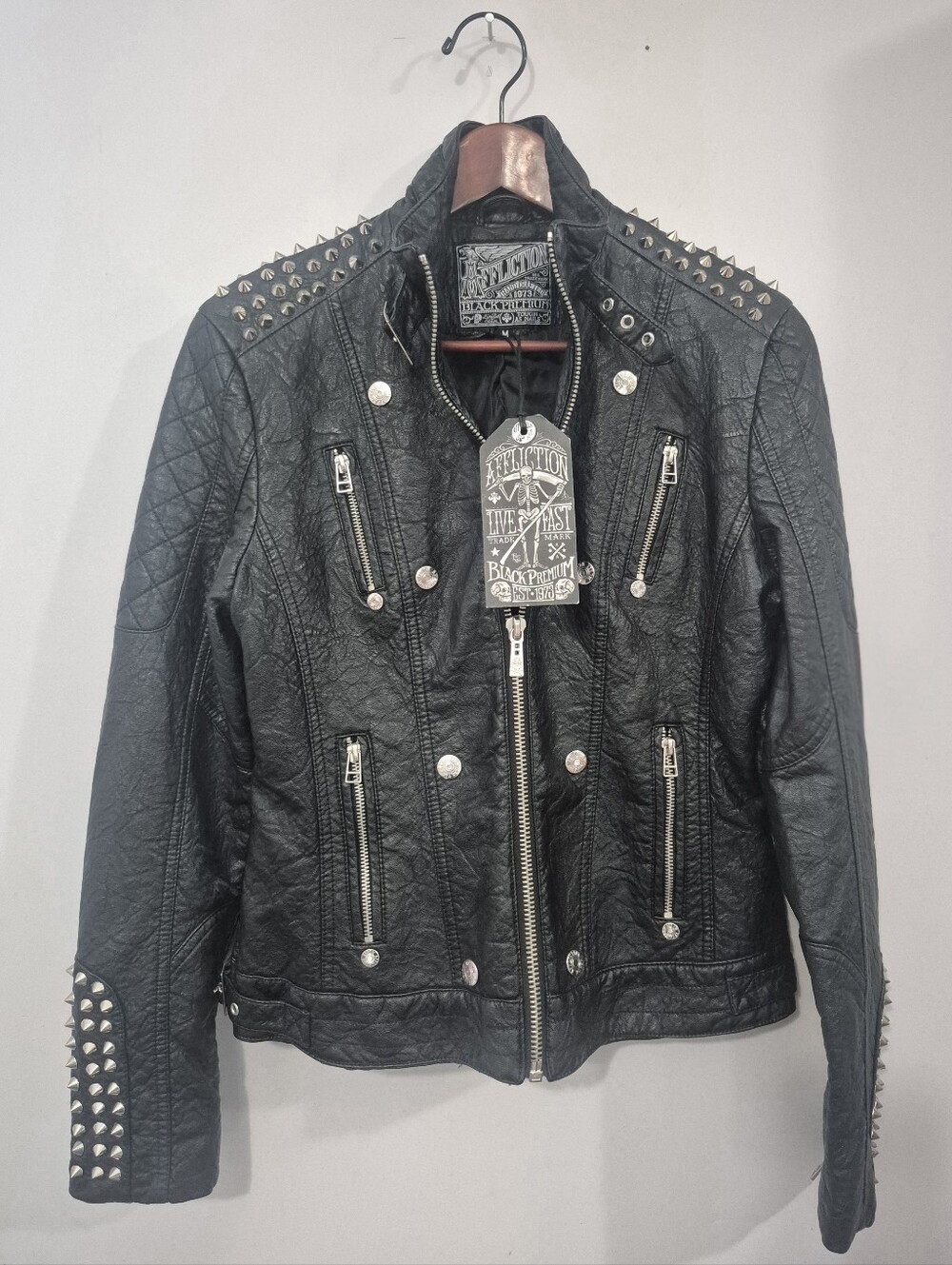 NWT Deadstock 2012 Affliction Black Premium Studded Moto Jacket - Women’s M